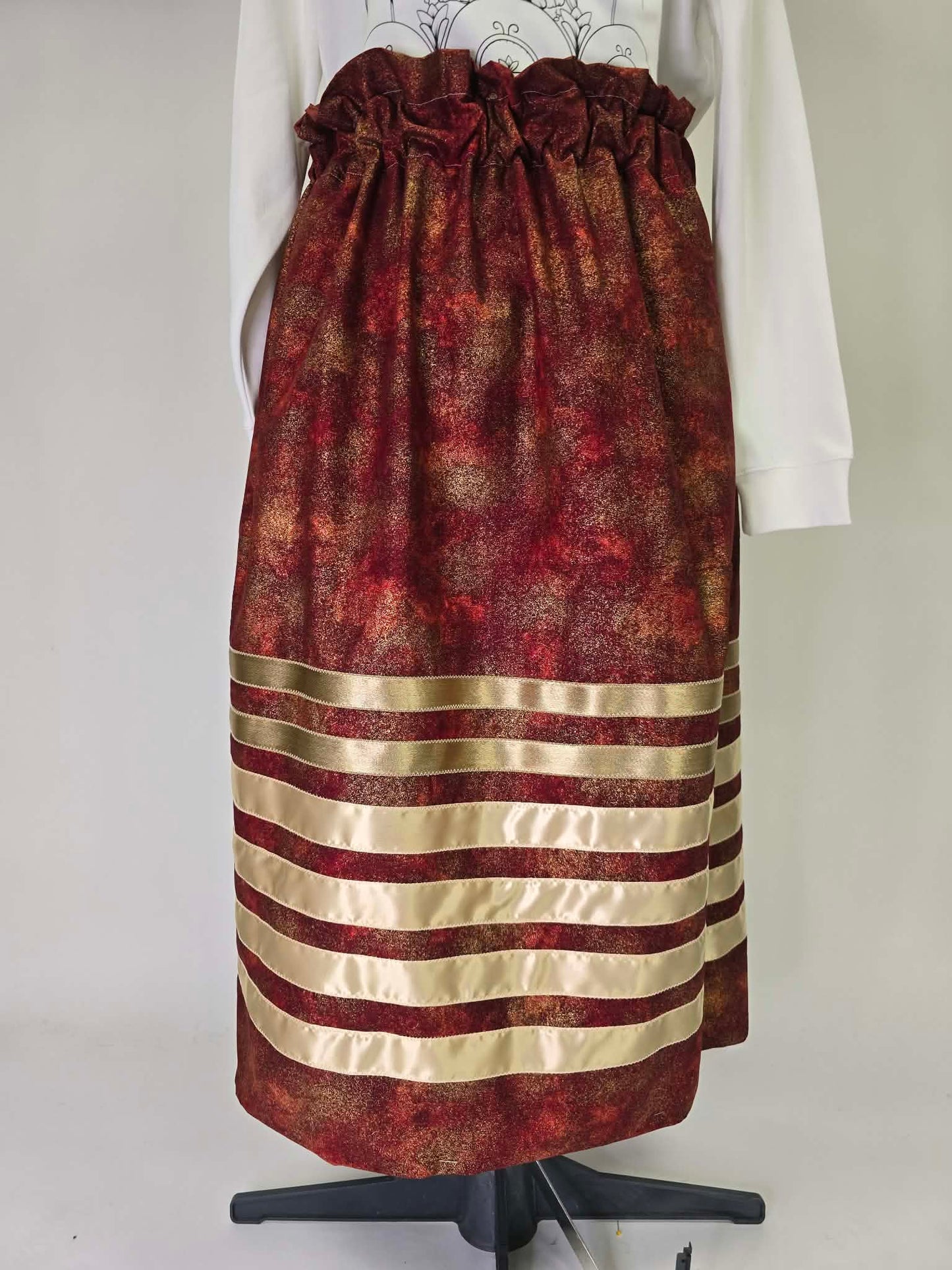 K.FRANCISBRAND Maroon Ribbon Skirt with Gold Ribbons