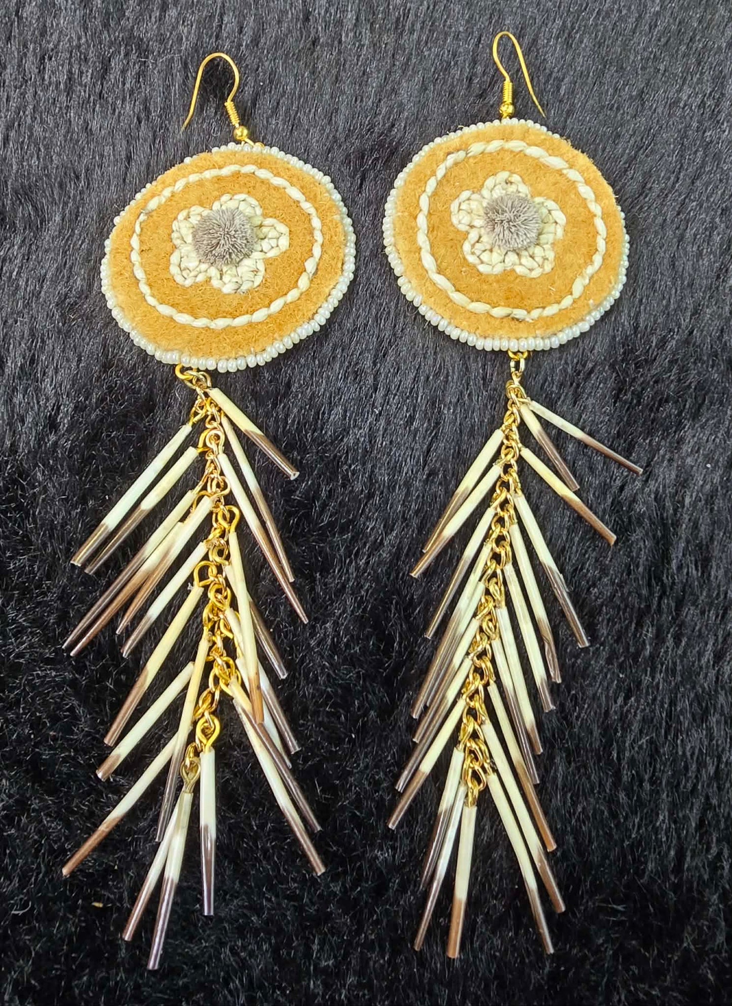 KFrancisBrand Caribou Tufted Porcupine Quill Drop Earrings