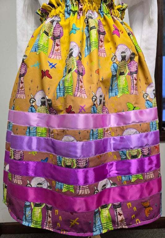 Girls Yellow Three Sisters Ribbon Skirt