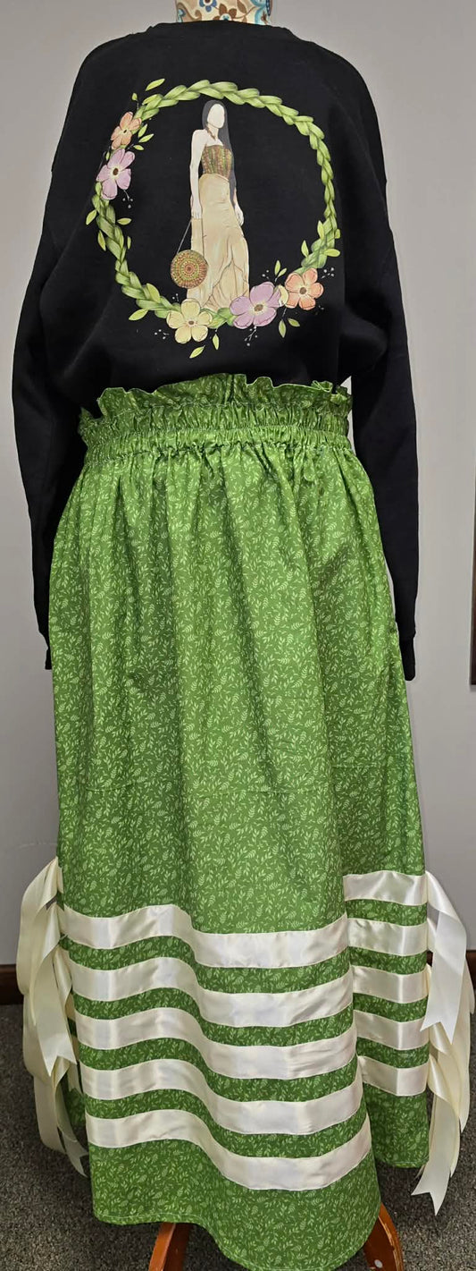 Womens Green & Cream Ribbon Skirt
