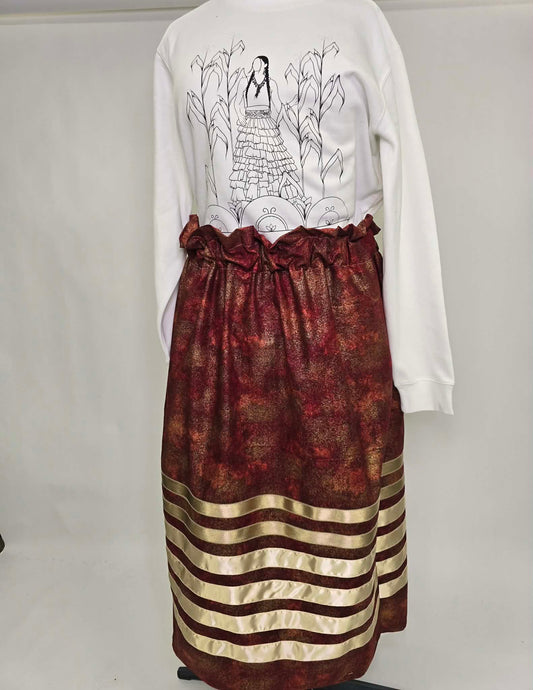 K.FRANCISBRAND Maroon Ribbon Skirt with Gold Ribbons