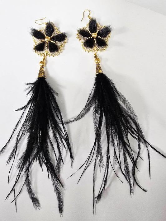 K.FRANCISBRAND Black & Gold Feather Earrings