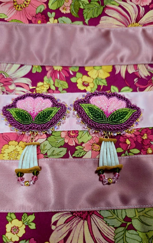 ISABELLA THOMPSON Raised Floral Beadwork Earring with Dentillium Drops