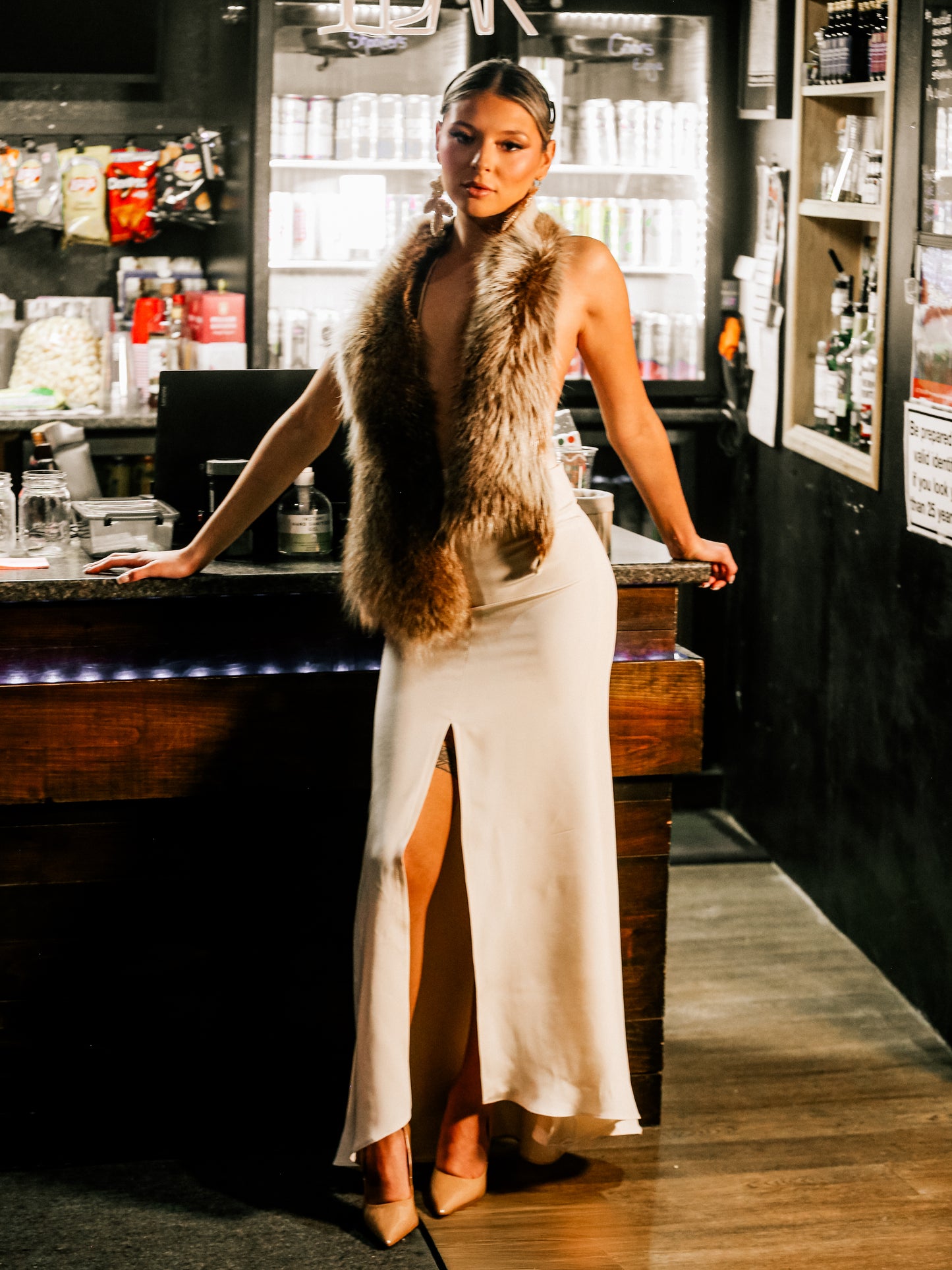 Charmeuse High Slit Cream Skirt