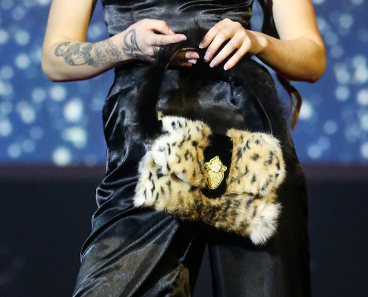 K.FRANCISBRAND Fur Purse with Gold Beaded Strawberry Detail