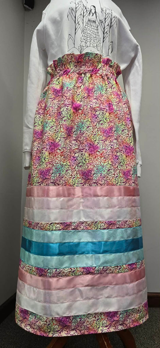 Womens Pink & Blue Floral Ribbon Skirt