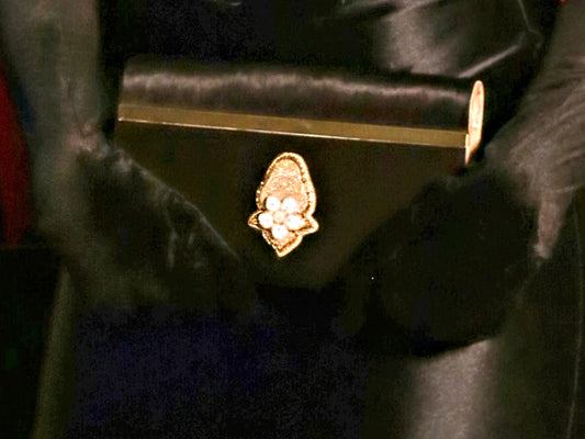 Black Clutch Purse with Beaded Gold Strawberry